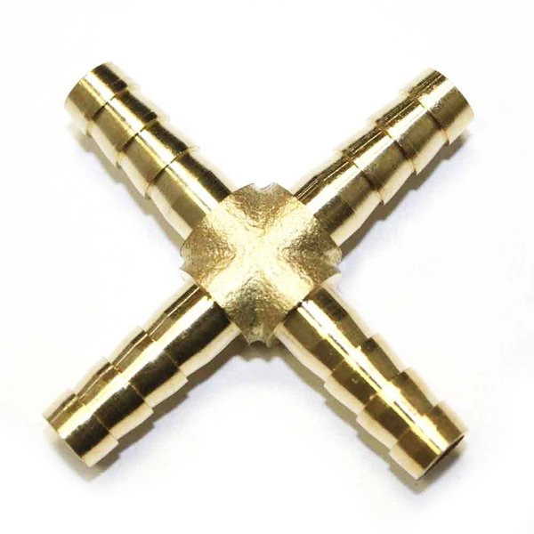 Interstate Pneumatics 1/4 Inch Brass Hose Barb Cross Manifold Fitting FBX44